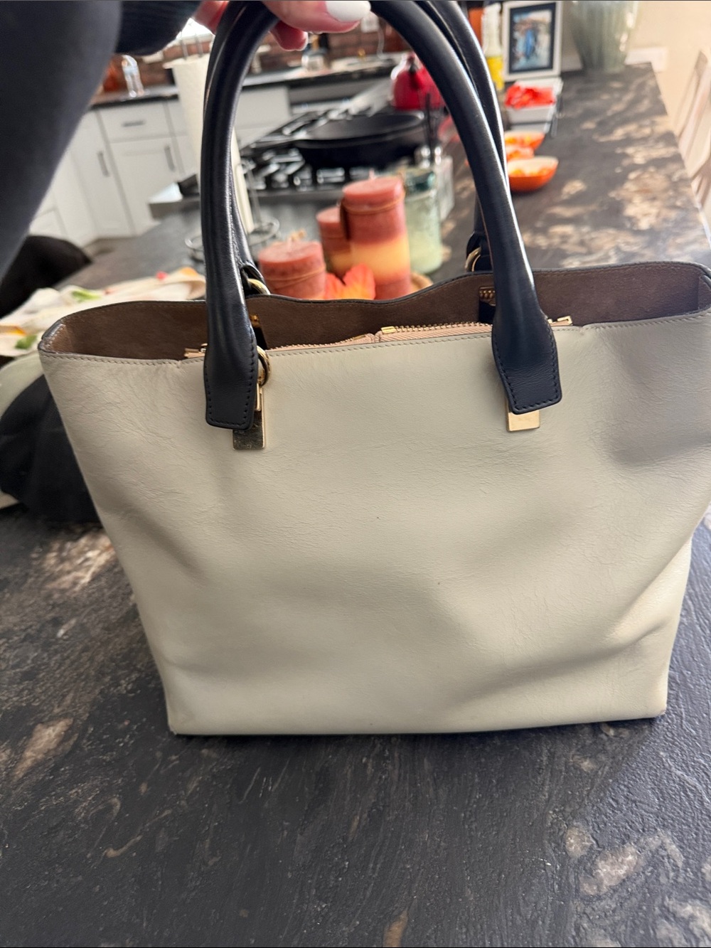 Elegant Chloe Two-Tone Tote Bag in Cream and Black